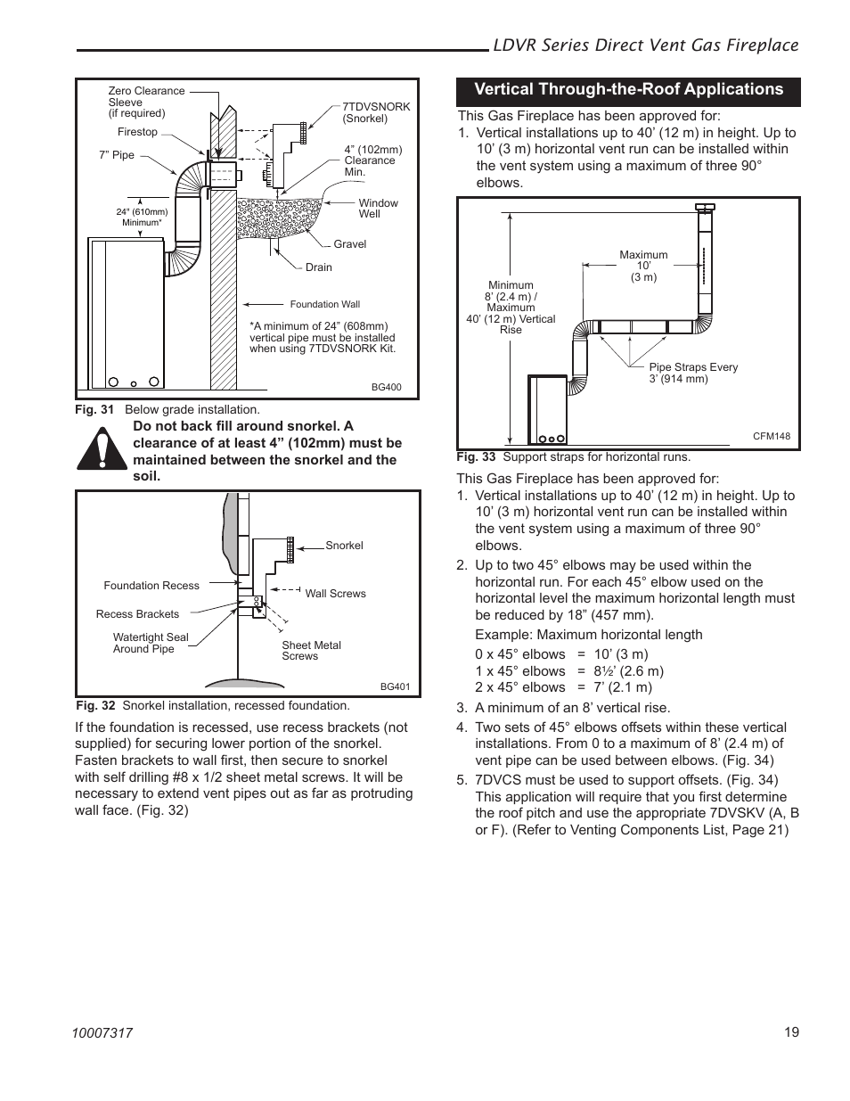Ldvr series direct vent gas fireplace, Vertical through-the-roof applications | Majestic Appliances LDVR1 User Manual | Page 19 / 44