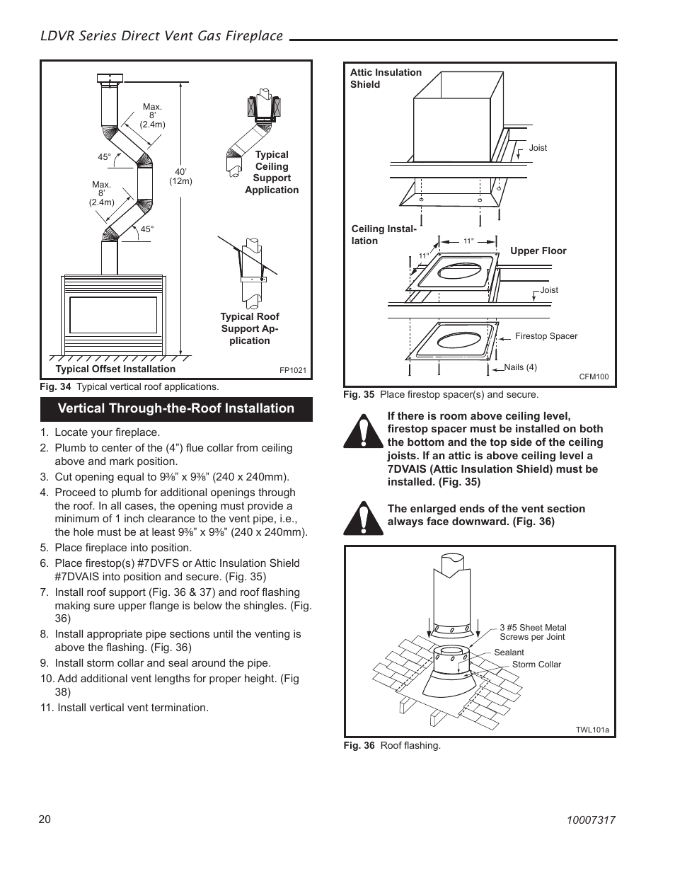 Ldvr series direct vent gas fireplace, Vertical through-the-roof installation | Majestic Appliances LDVR1 User Manual | Page 20 / 44