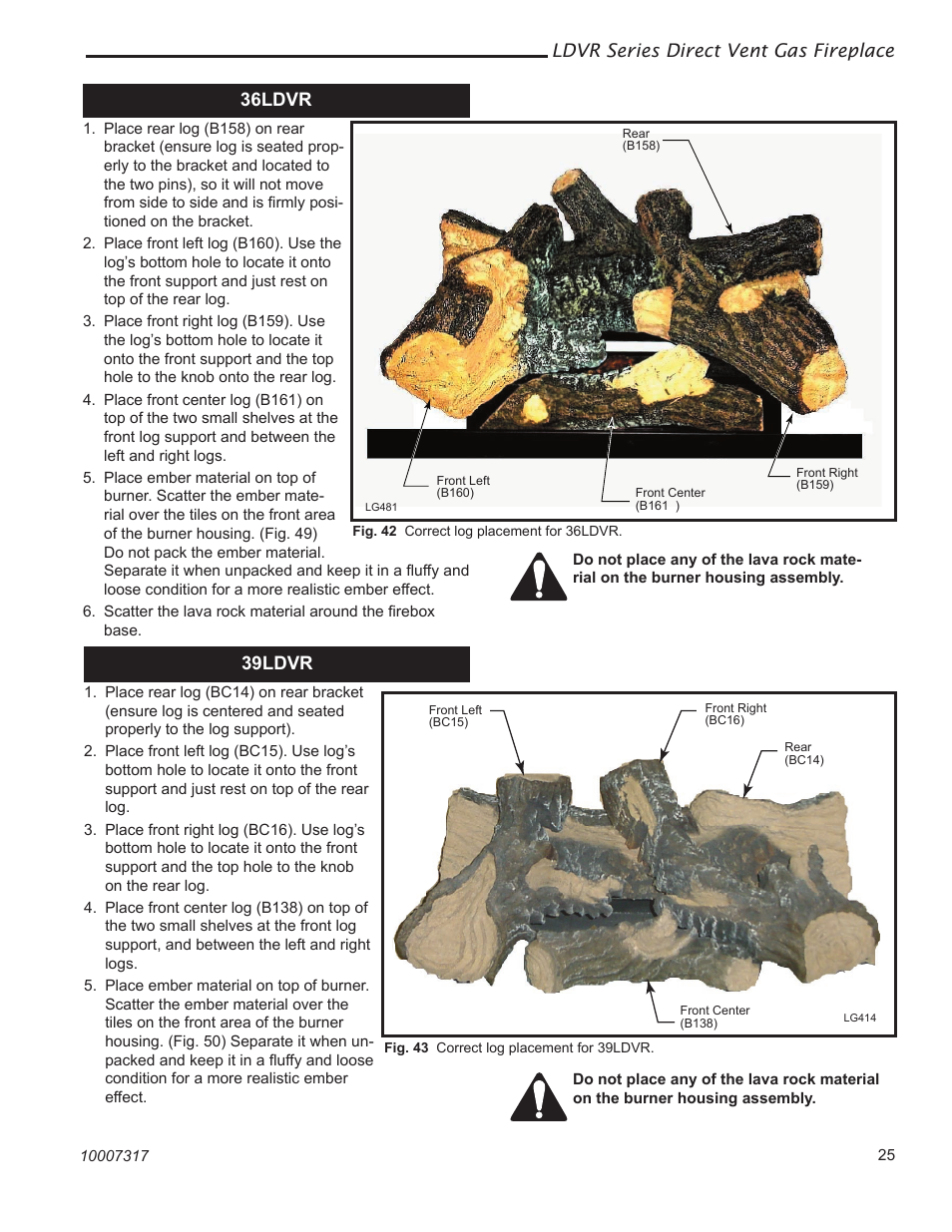 Ldvr series direct vent gas fireplace, 36ldvr, 39ldvr | Majestic Appliances LDVR1 User Manual | Page 25 / 44