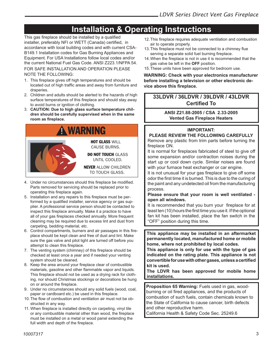 Installation & operating instructions | Majestic Appliances LDVR1 User Manual | Page 3 / 44
