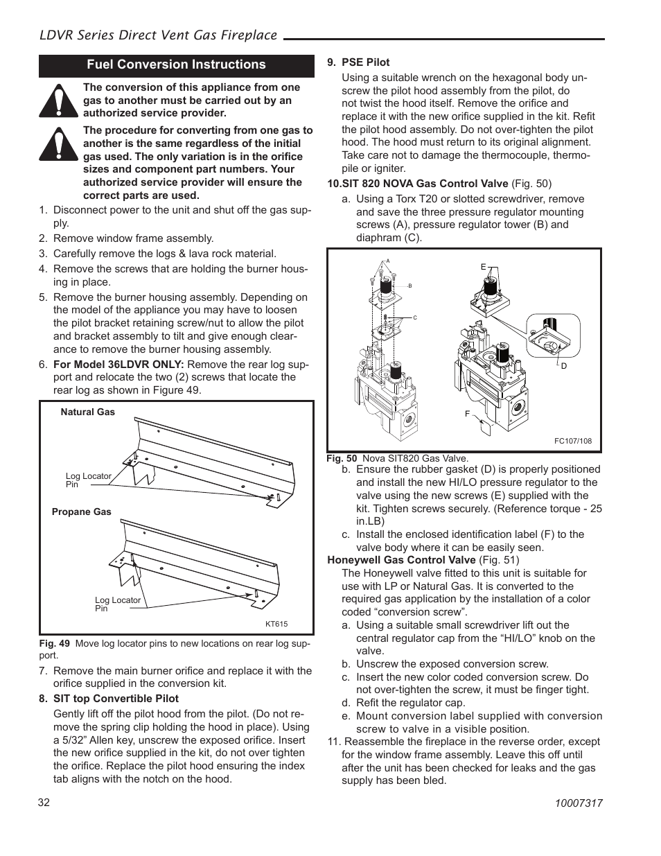 Ldvr series direct vent gas fireplace, Fuel conversion instructions | Majestic Appliances LDVR1 User Manual | Page 32 / 44