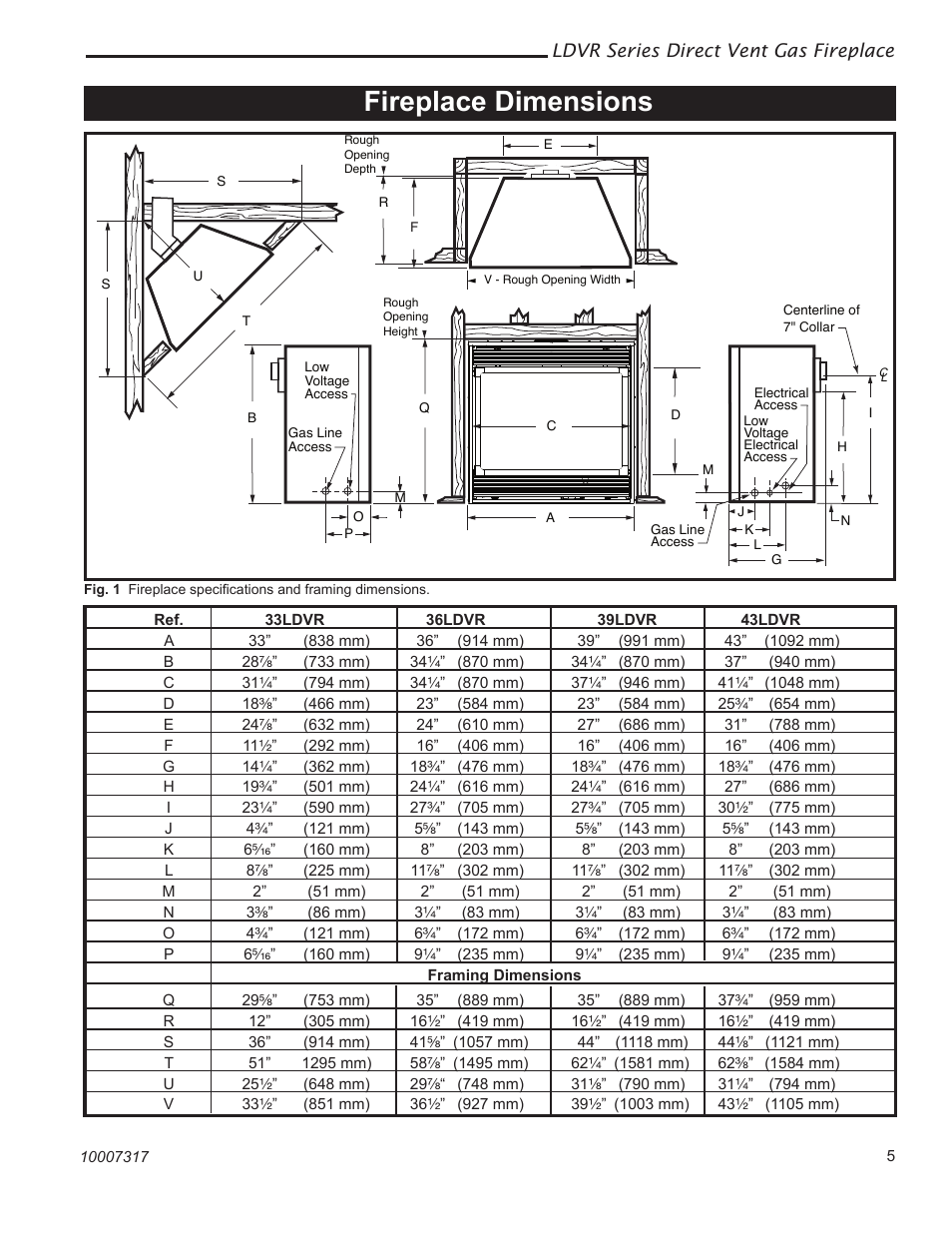 Fireplace dimensions | Majestic Appliances LDVR1 User Manual | Page 5 / 44