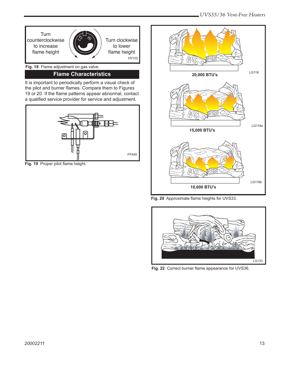 Uvs33/36 vent-free heaters, Flame characteristics | Majestic Appliances UVS33RN User Manual | Page 13 / 24