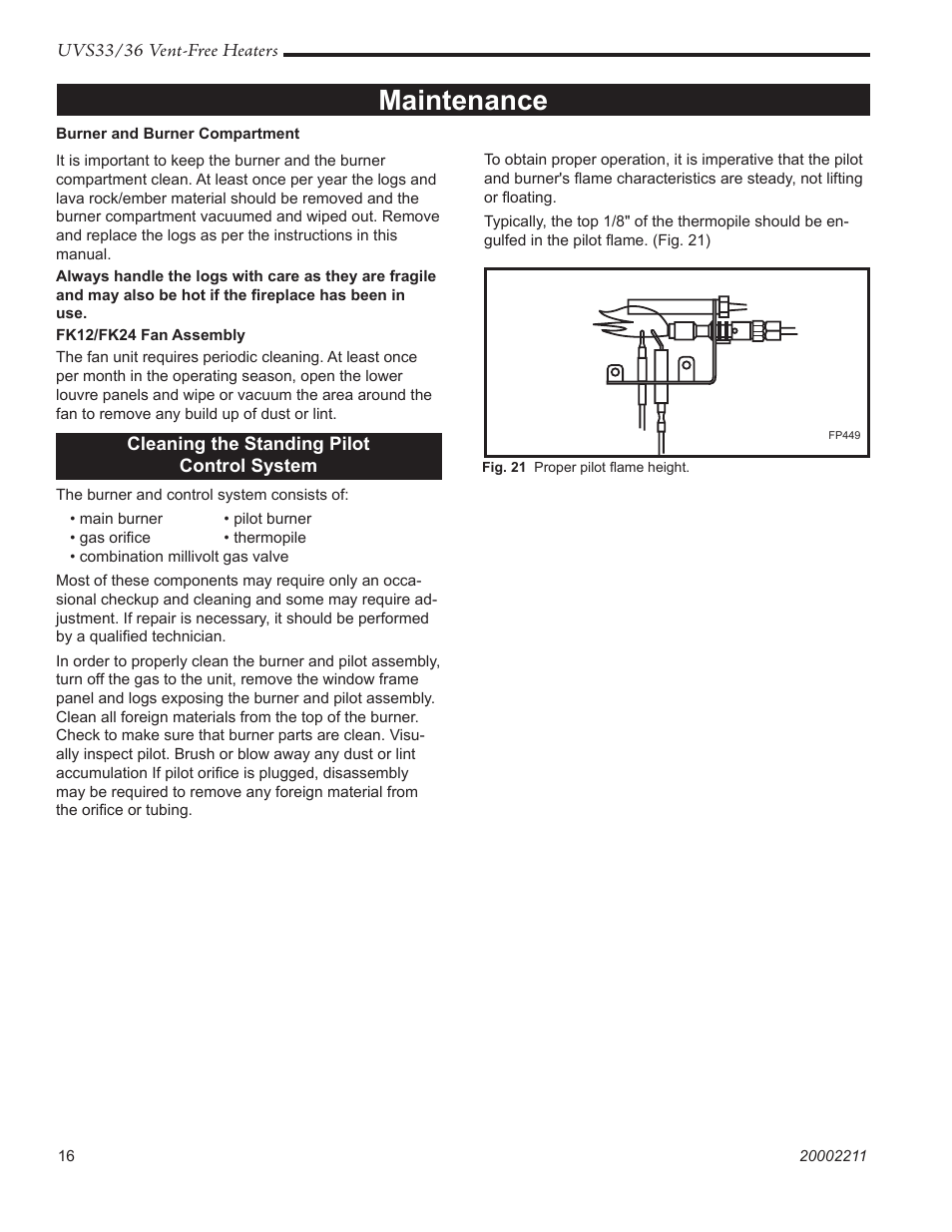 Maintenance | Majestic Appliances UVS33RN User Manual | Page 16 / 24