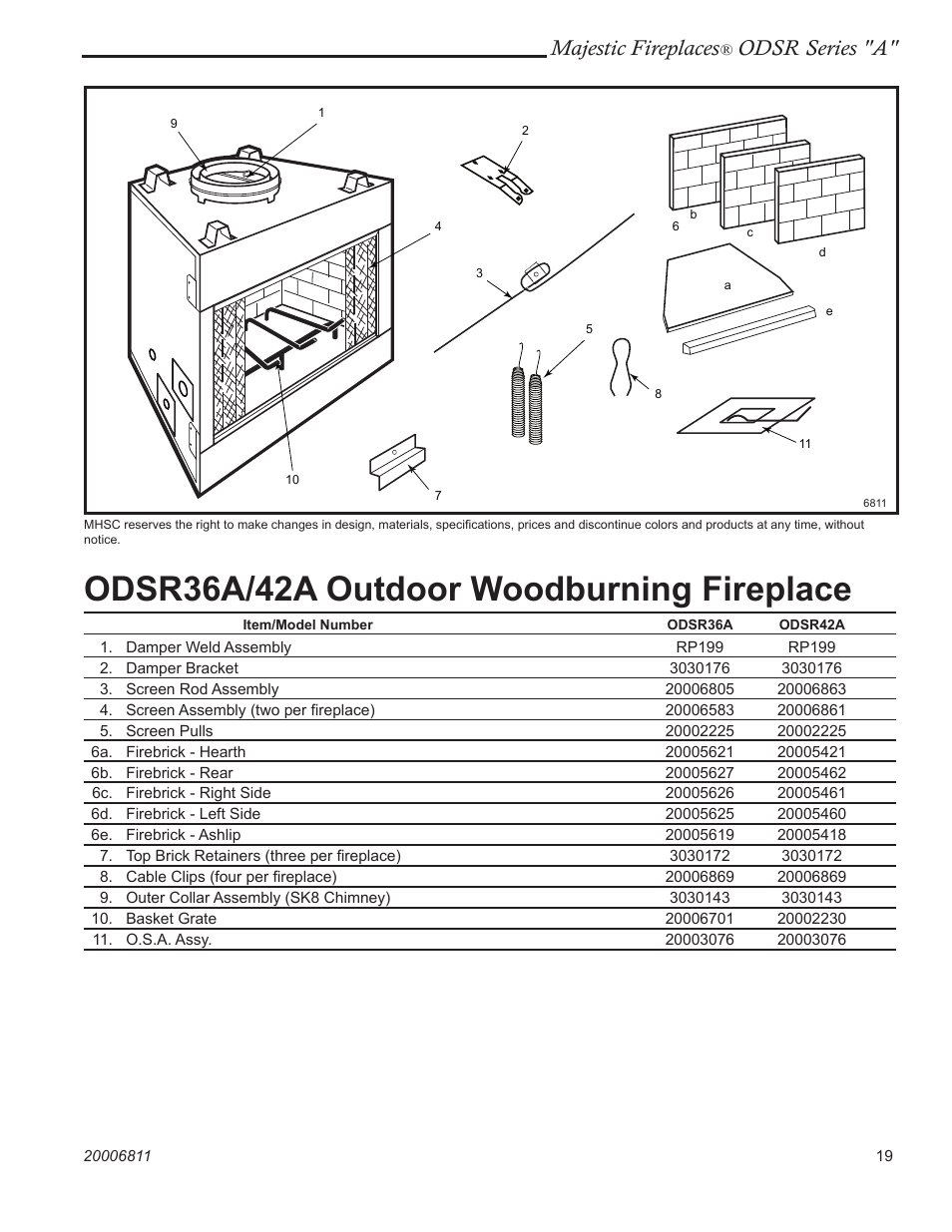 Odsr36a/42a outdoor woodburning fireplace, Majestic fireplaces, Odsr series "a | Majestic Appliances Al Fresco Series ODSR42A User Manual | Page 19 / 24