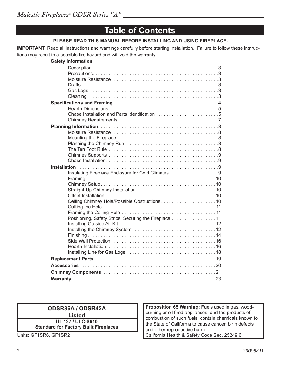Majestic Appliances Al Fresco Series ODSR42A User Manual | Page 2 / 24