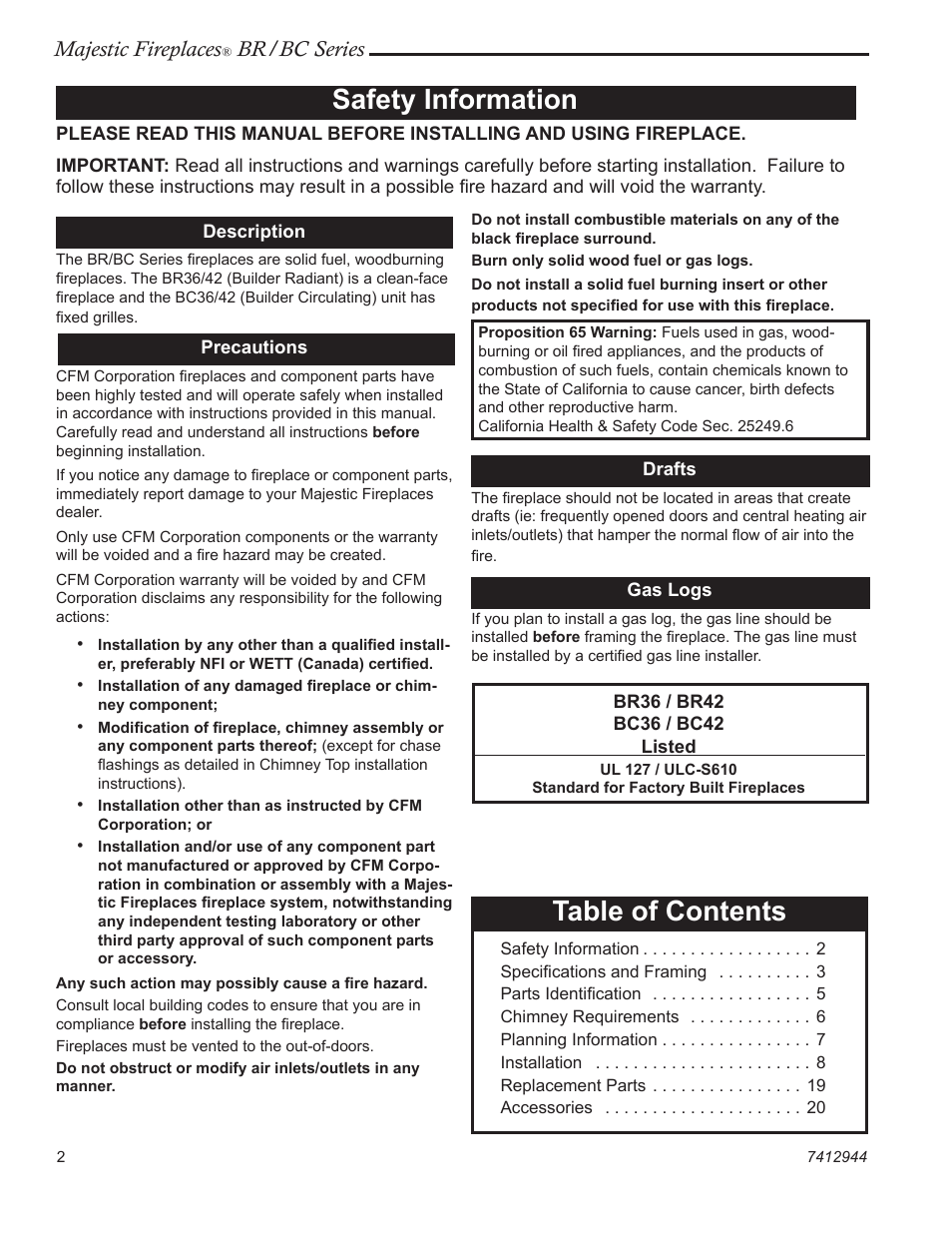 Majestic Appliances BC42 User Manual | Page 2 / 24