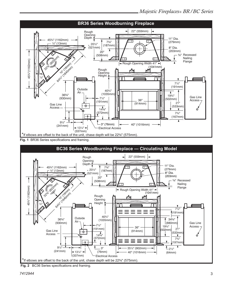 Majestic fireplaces, Br/bc series, Br36 series woodburning fireplace | Majestic Appliances BC42 User Manual | Page 3 / 24