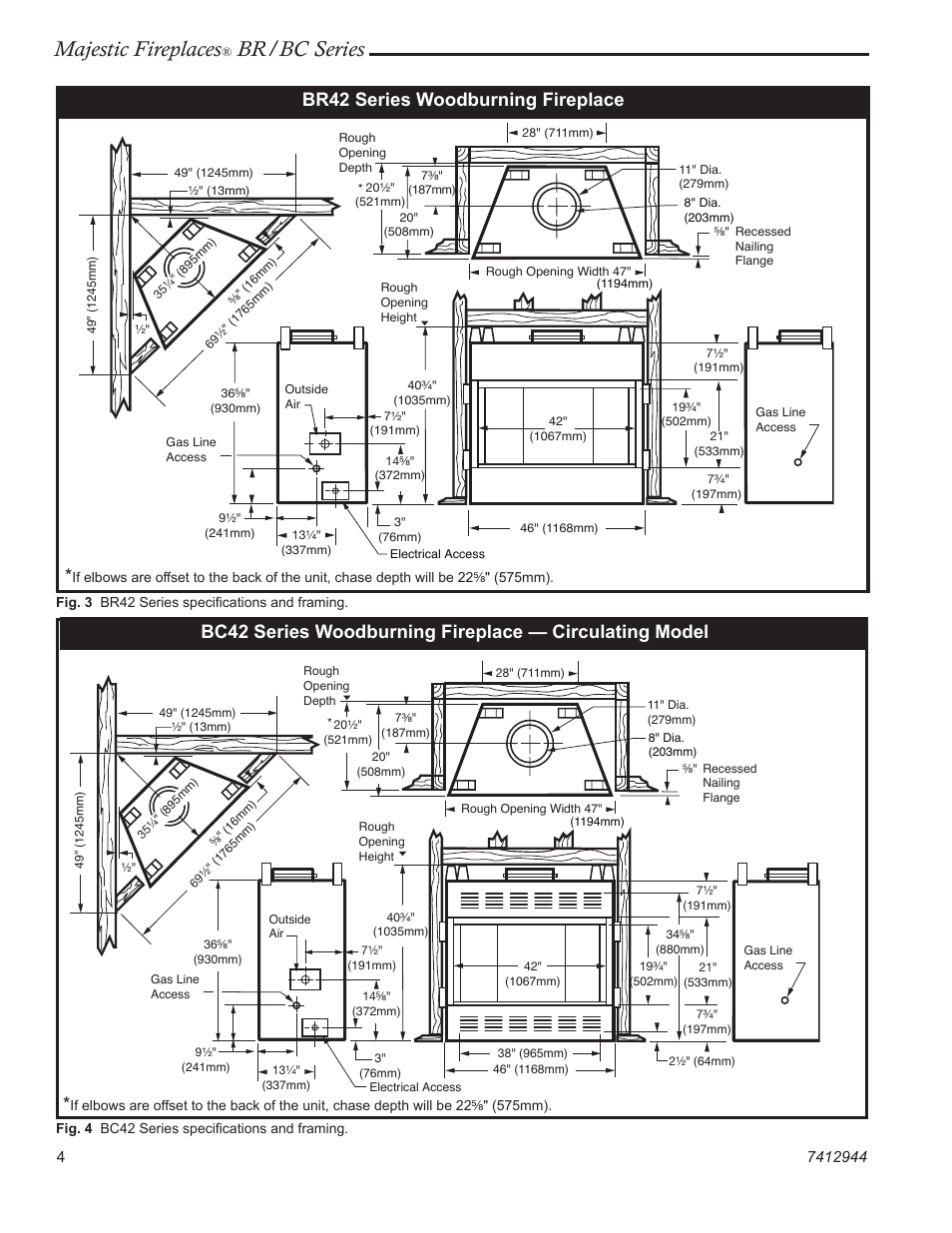 Majestic fireplaces, Br/bc series, Br42 series woodburning fireplace | Majestic Appliances BC42 User Manual | Page 4 / 24