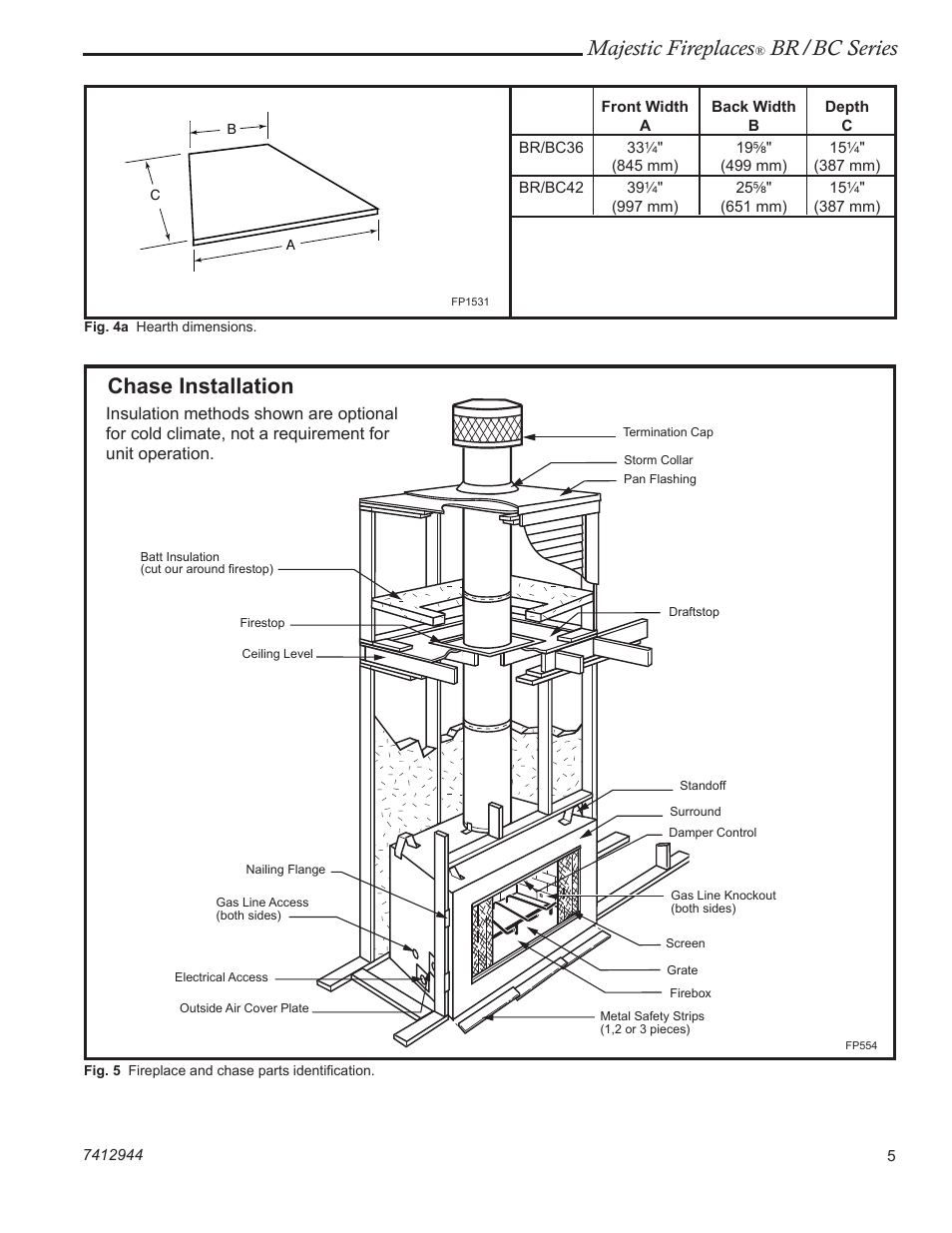 Majestic fireplaces, Br/bc series, Chase installation | Majestic Appliances BC42 User Manual | Page 5 / 24