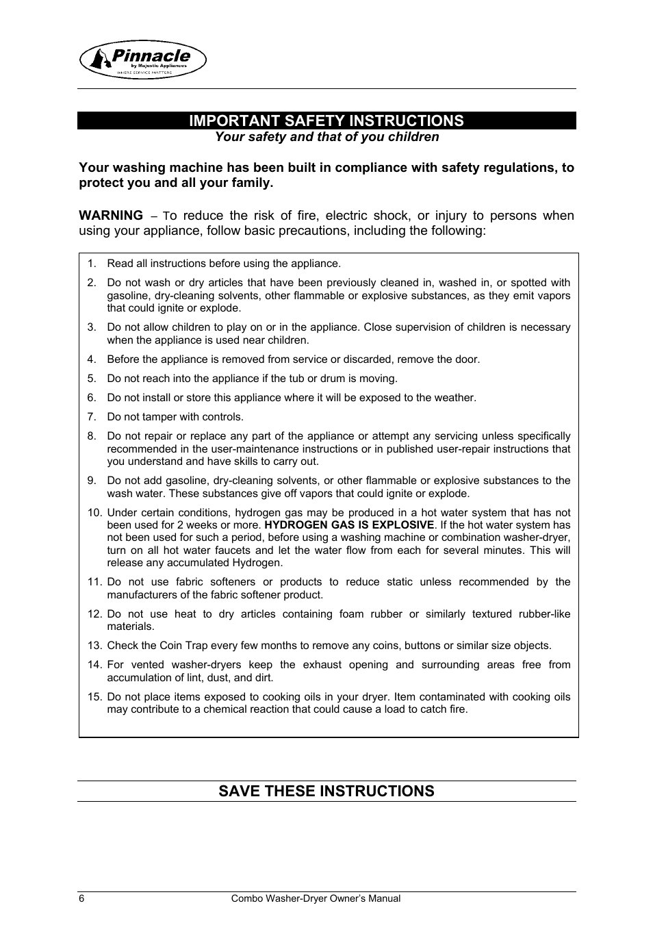 Important safety instructions, Save these instructions | Majestic Appliances mj9050v User Manual | Page 7 / 24
