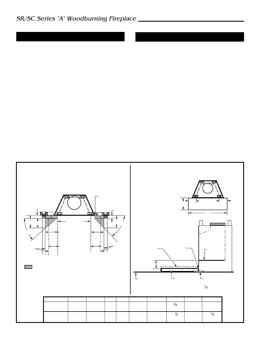 Sr/sc series "a" woodburning fireplace, Hearth installation, Minimum wall clearances | Minimum hearth extension dimensions, Side wall protection | Majestic Appliances SC42A User Manual | Page 16 / 24