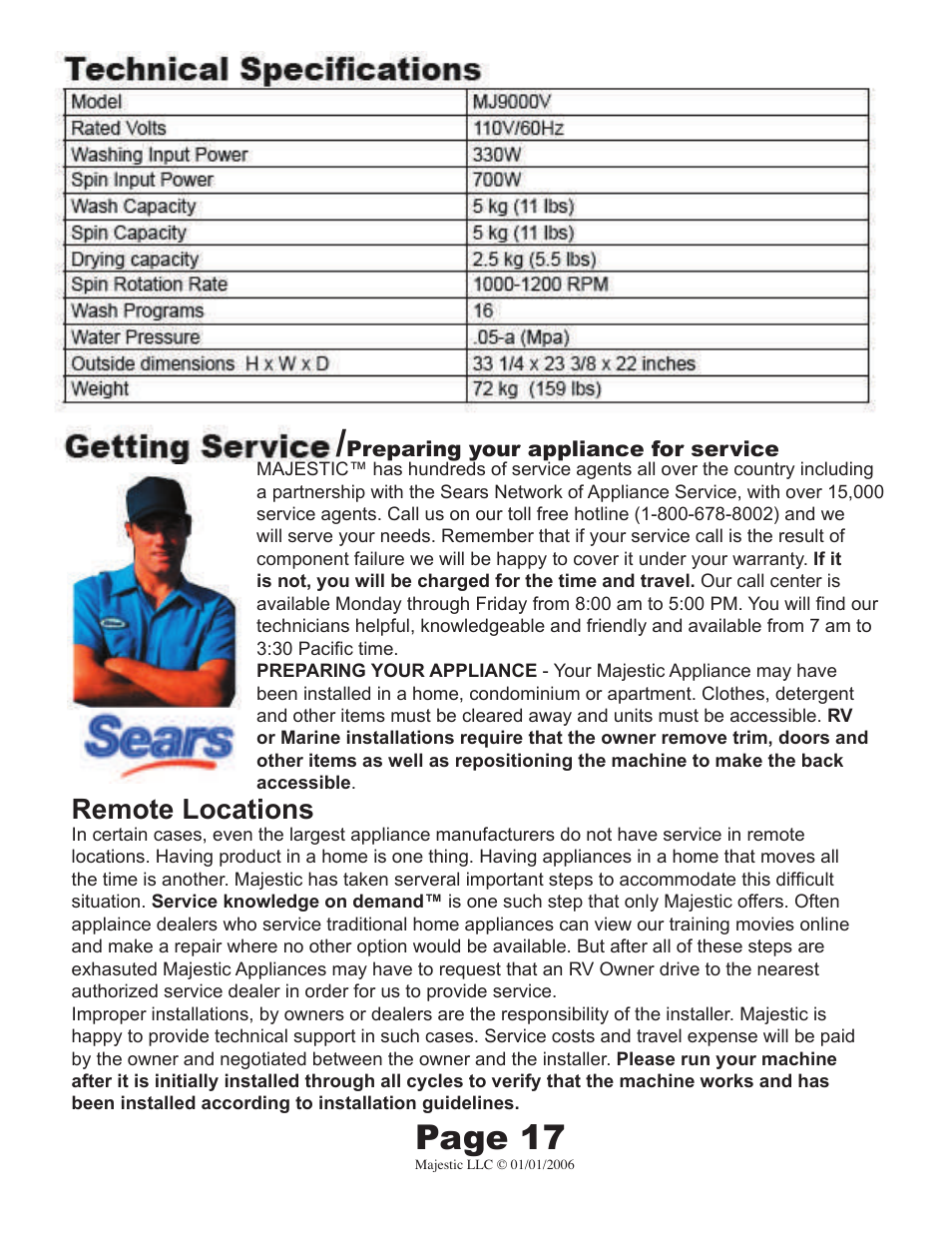 Page 17, Remote locations | Majestic Appliances MJ-9000V User Manual | Page 17 / 20