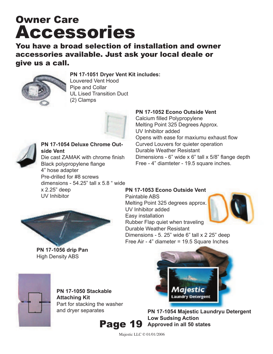 Accessories, Owner care, Page 19 | Majestic Appliances MJ-9000V User Manual | Page 19 / 20