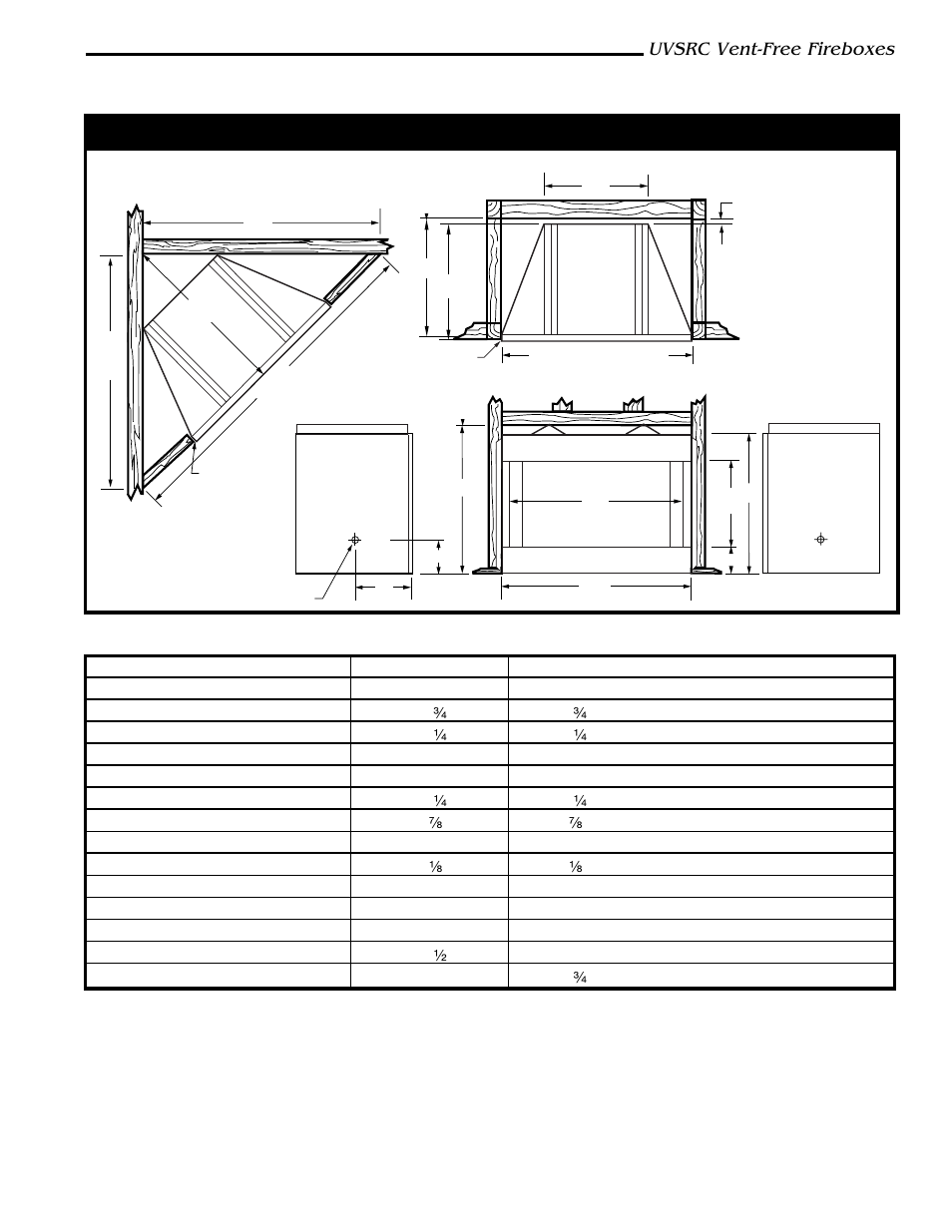 Uvsrc vent-free fireboxes, Fireplace dimensions | Majestic Appliances UVSRC36A User Manual | Page 3 / 12