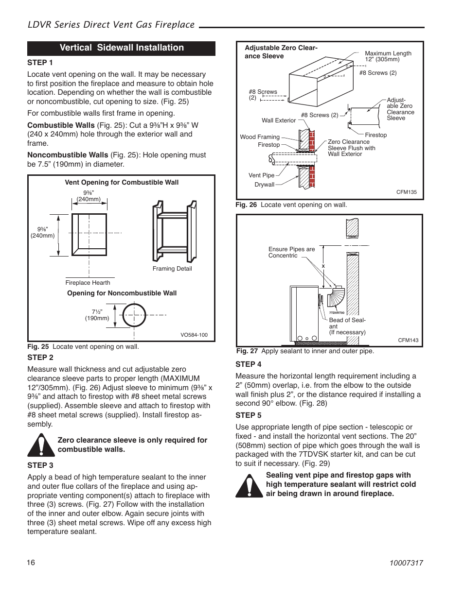 Ldvr series direct vent gas fireplace, Vertical sidewall installation | Majestic Appliances 36LDVR User Manual | Page 16 / 40