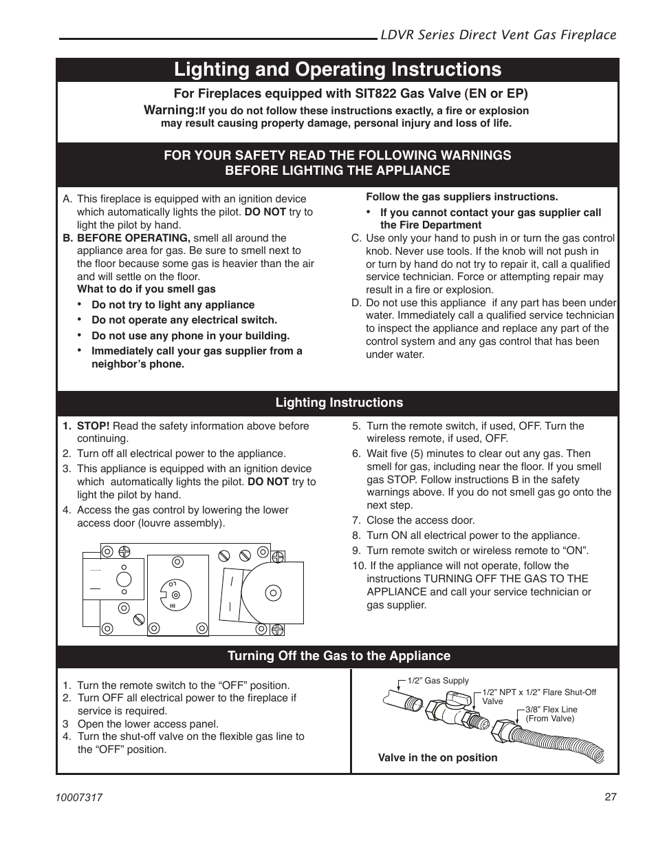 Lighting and operating instructions | Majestic Appliances 36LDVR User Manual | Page 27 / 40