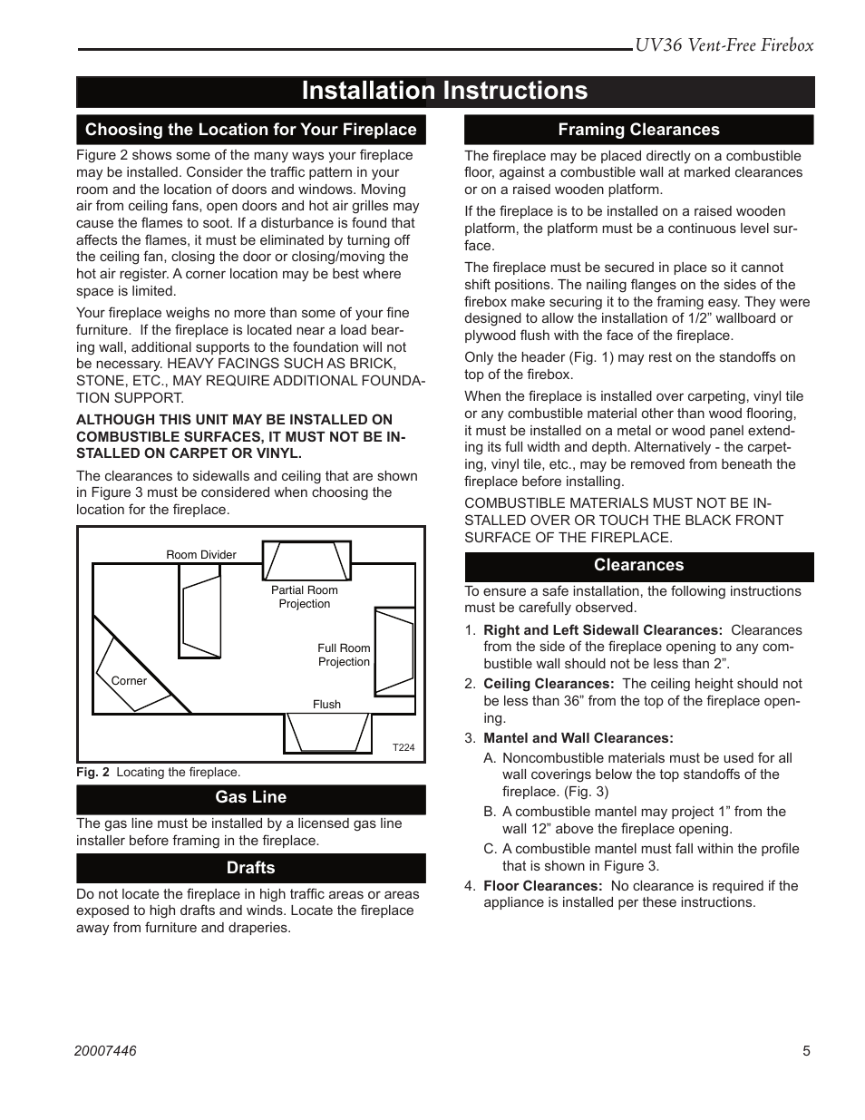 Installation instructions, Uv36 vent-free firebox | Majestic Appliances UV36 User Manual | Page 5 / 12
