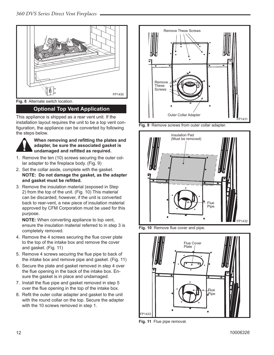 360 dvs series direct vent fireplaces, Optional top vent application | Majestic Appliances 360DVS3 User Manual | Page 12 / 44