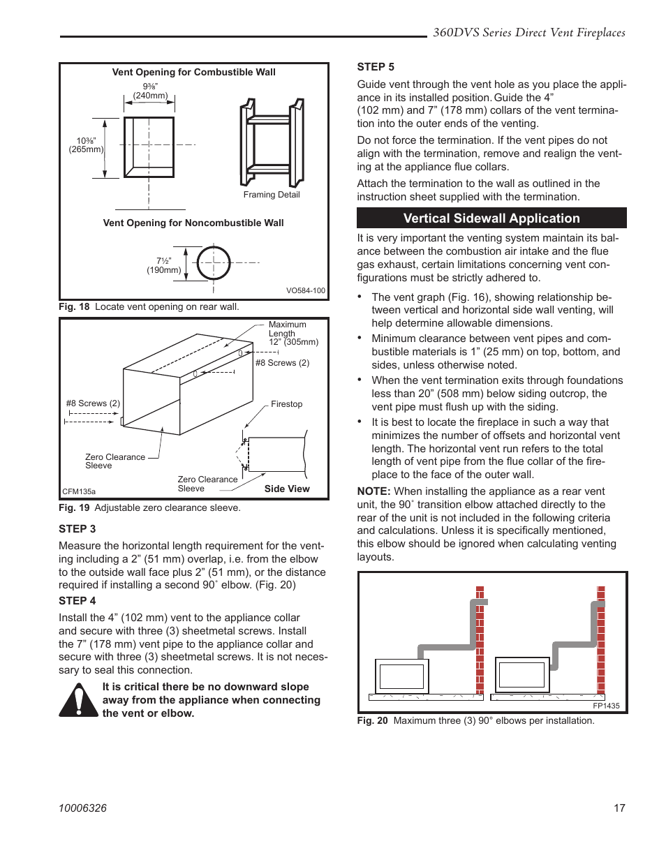 360dvs series direct vent fireplaces, Vertical sidewall application | Majestic Appliances 360DVS3 User Manual | Page 17 / 44