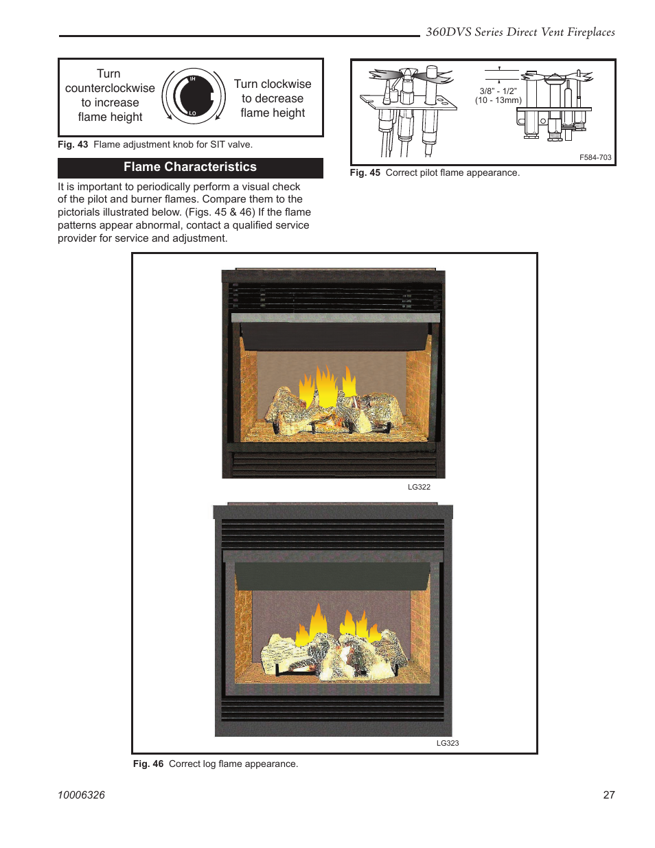 360dvs series direct vent fireplaces, Flame characteristics | Majestic Appliances 360DVS3 User Manual | Page 27 / 44