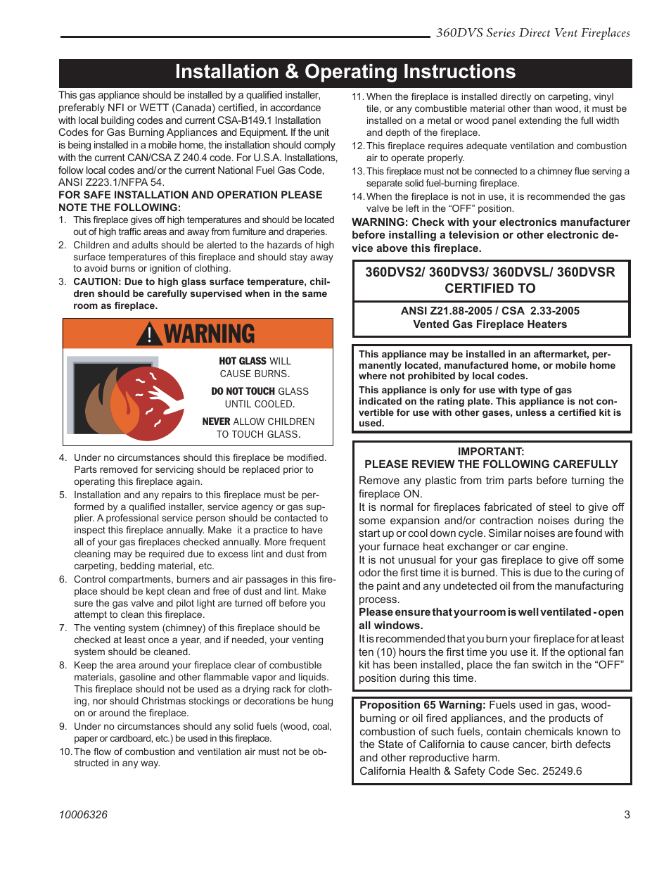 Installation & operating instructions | Majestic Appliances 360DVS3 User Manual | Page 3 / 44