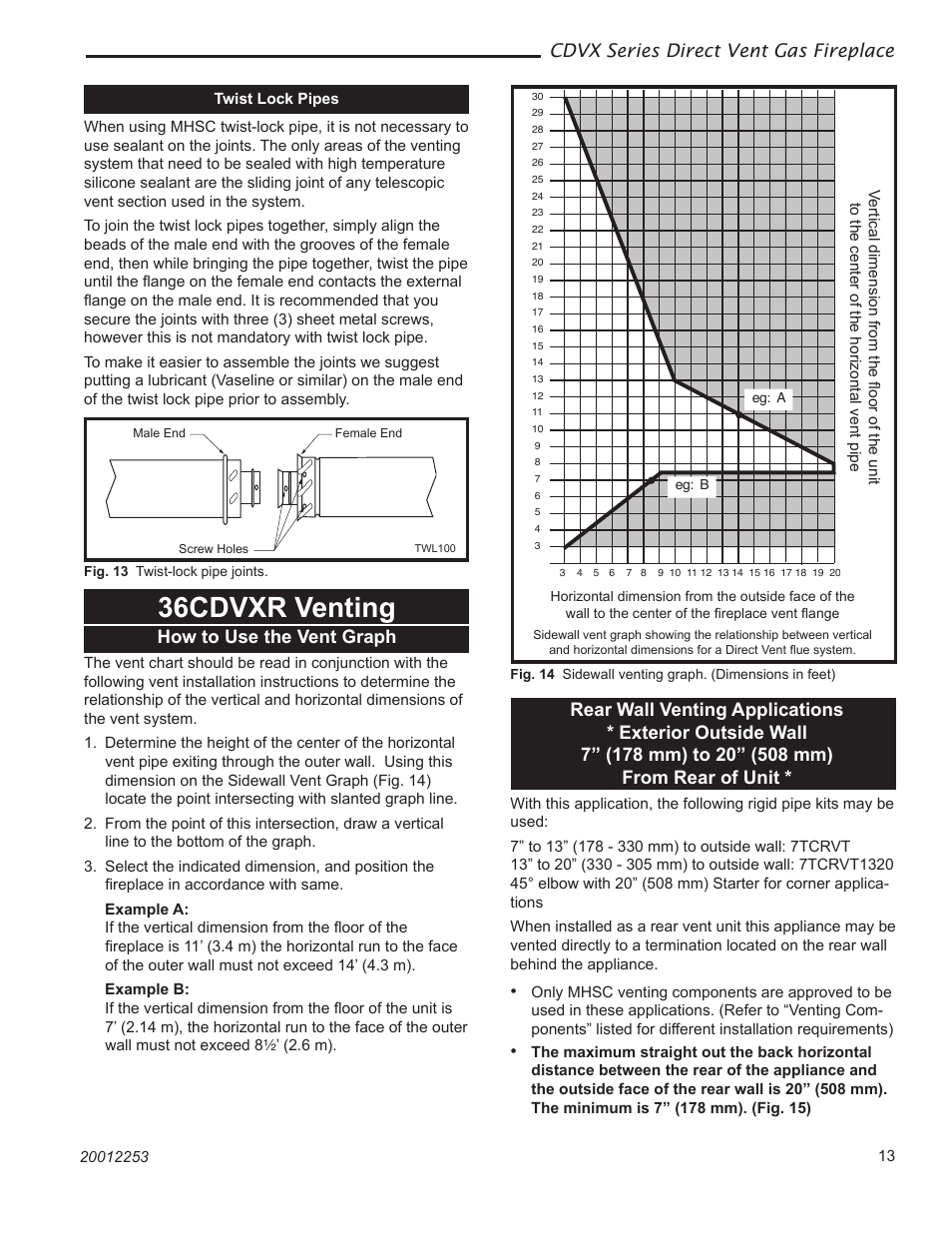 36cdvxr venting, Cdvx series direct vent gas fireplace, How to use the vent graph | Majestic Appliances Builder Direct Vent 36CDVXTRN User Manual | Page 13 / 44