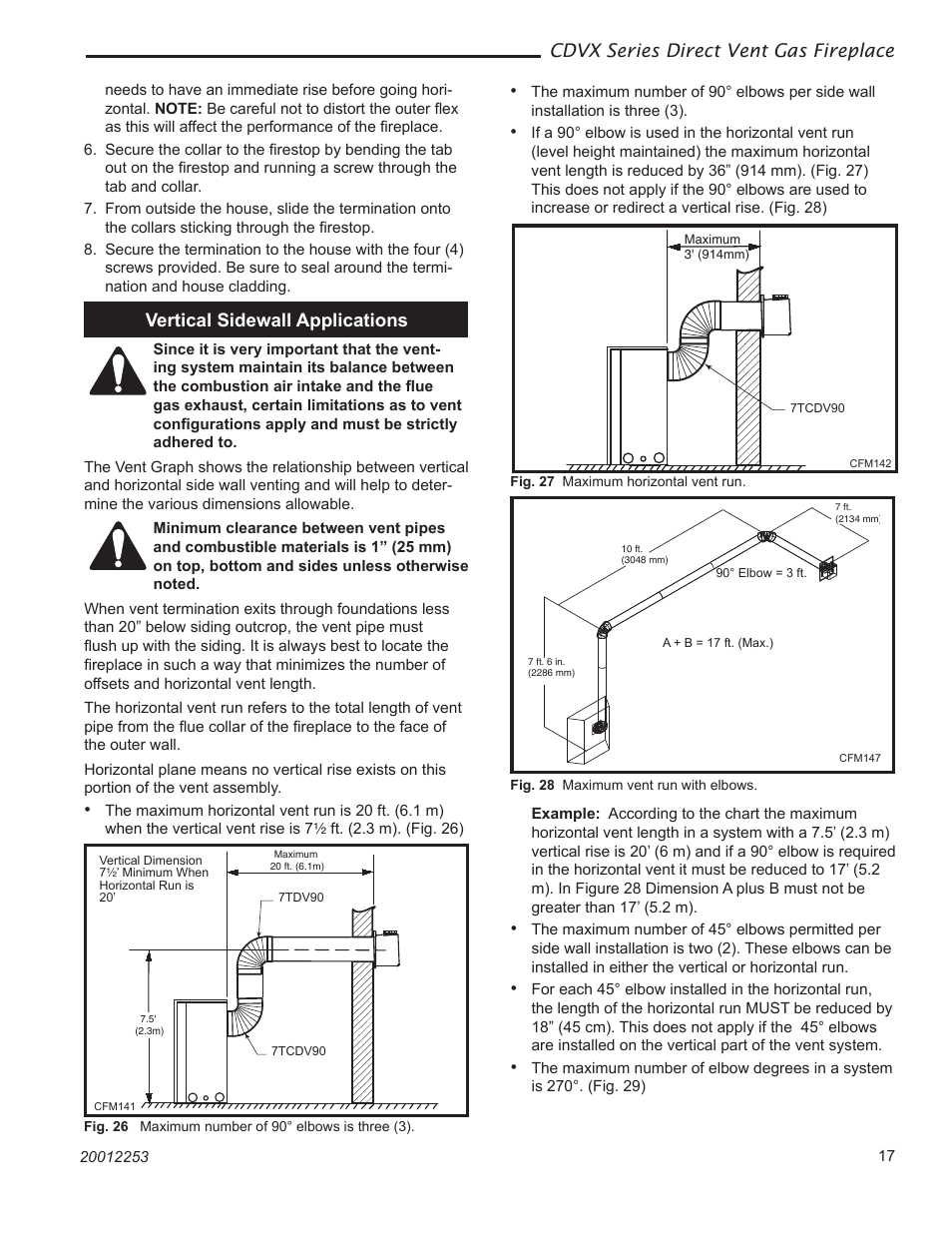 Cdvx series direct vent gas fireplace, Vertical sidewall applications | Majestic Appliances Builder Direct Vent 36CDVXTRN User Manual | Page 17 / 44