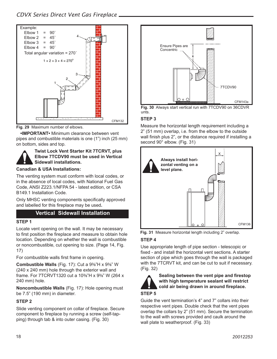 Cdvx series direct vent gas fireplace, Vertical sidewall installation | Majestic Appliances Builder Direct Vent 36CDVXTRN User Manual | Page 18 / 44