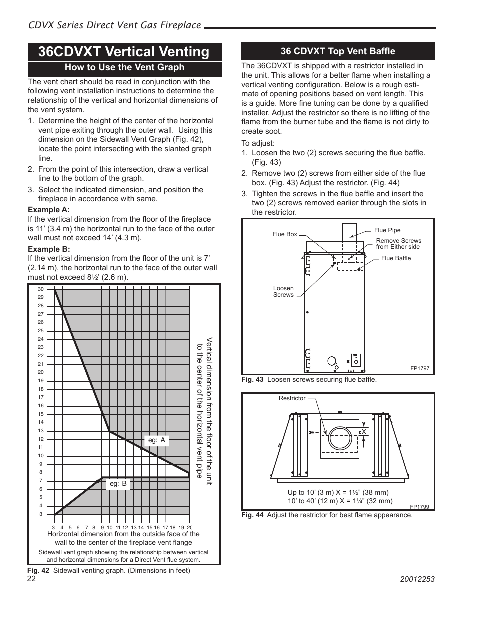 36cdvxt vertical venting, Cdvx series direct vent gas fireplace, How to use the vent graph | 36 cdvxt top vent bafﬂe | Majestic Appliances Builder Direct Vent 36CDVXTRN User Manual | Page 22 / 44