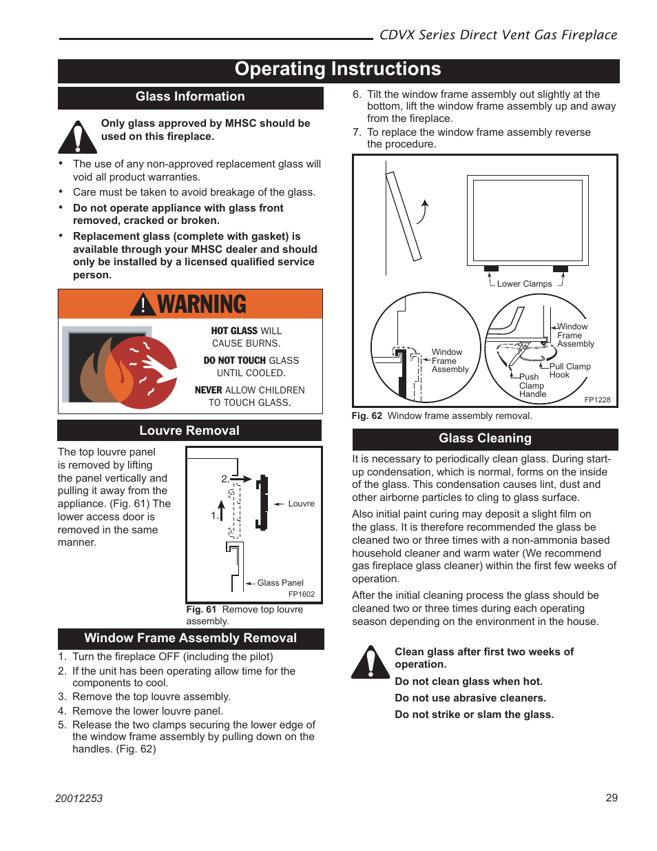 Operating instructions | Majestic Appliances Builder Direct Vent 36CDVXTRN User Manual | Page 29 / 44