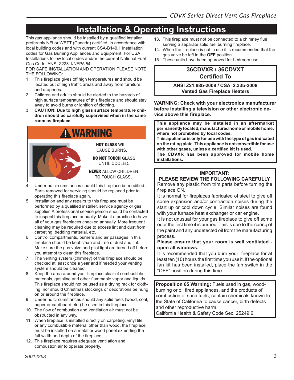 Installation & operating instructions | Majestic Appliances Builder Direct Vent 36CDVXTRN User Manual | Page 3 / 44