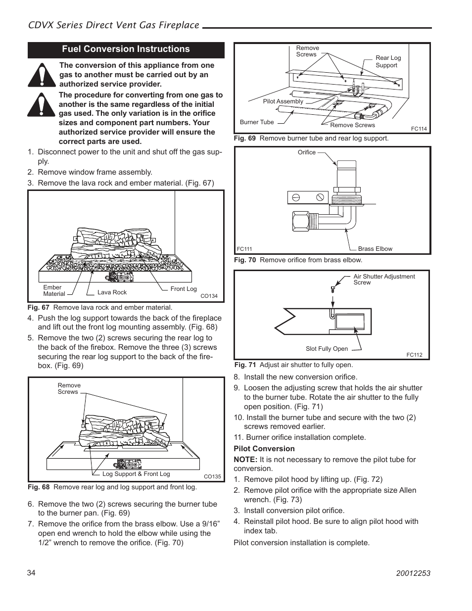 Cdvx series direct vent gas fireplace, Fuel conversion instructions | Majestic Appliances Builder Direct Vent 36CDVXTRN User Manual | Page 34 / 44