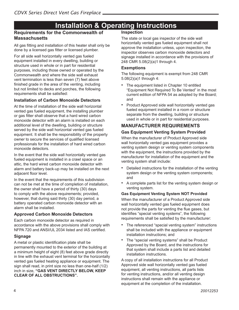 Installation & operating instructions | Majestic Appliances Builder Direct Vent 36CDVXTRN User Manual | Page 4 / 44