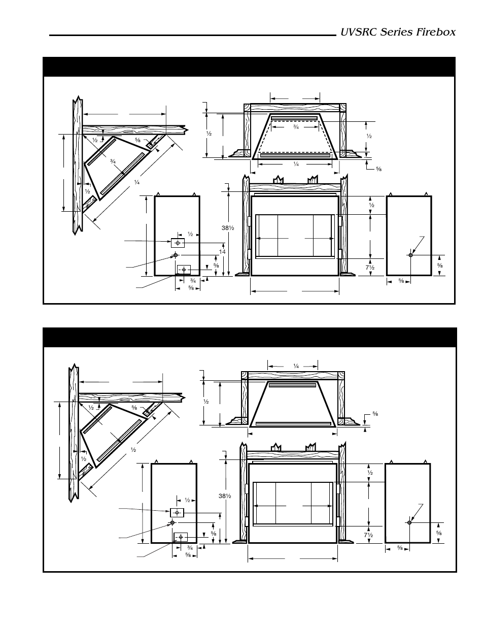 Uvsrc series firebox, Uvsrc36 series firebox specifications, Uvsrc42 series firebox specifications | Majestic Appliances UVSRC42 User Manual | Page 3 / 14