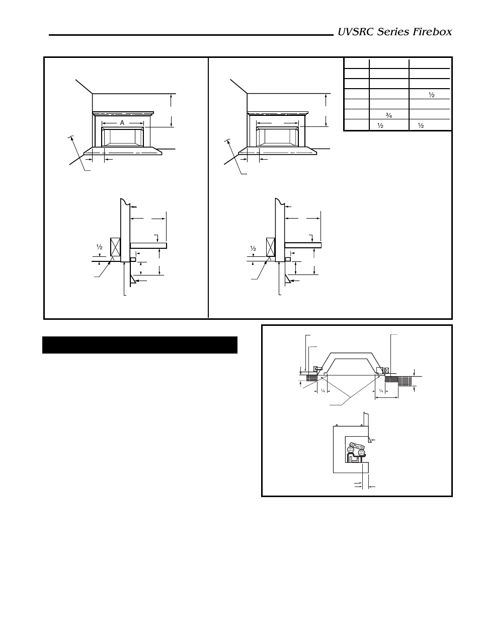 Uvsrc series firebox, Clearances, Sidewall clearances | Back wall clearances, Ceiling clearances, Mantel clearances, Grate clearance | Majestic Appliances UVSRC42 User Manual | Page 5 / 14