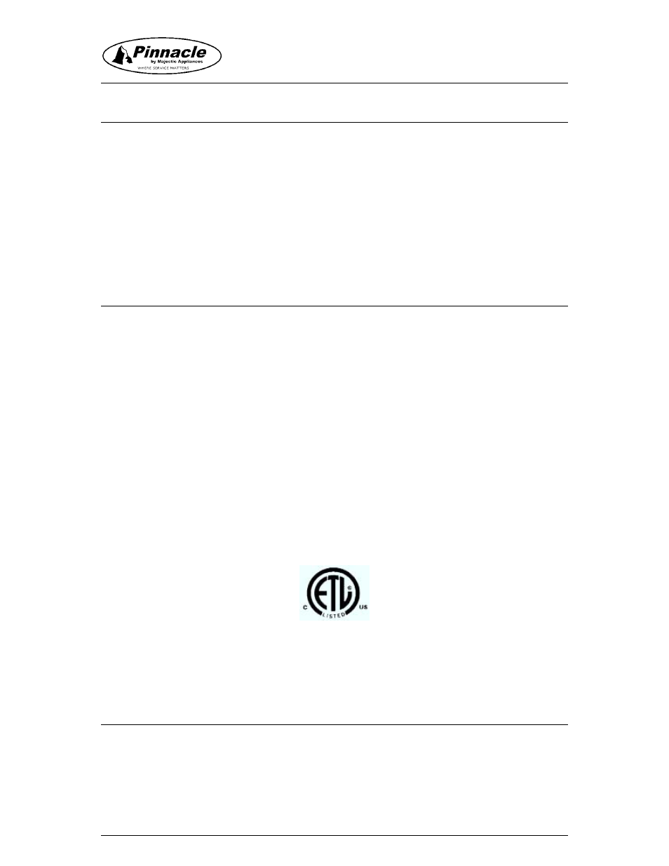 Warranty service, General, Pinnacle by majestic contacts | Majestic Appliances MJ9250W User Manual | Page 5 / 23