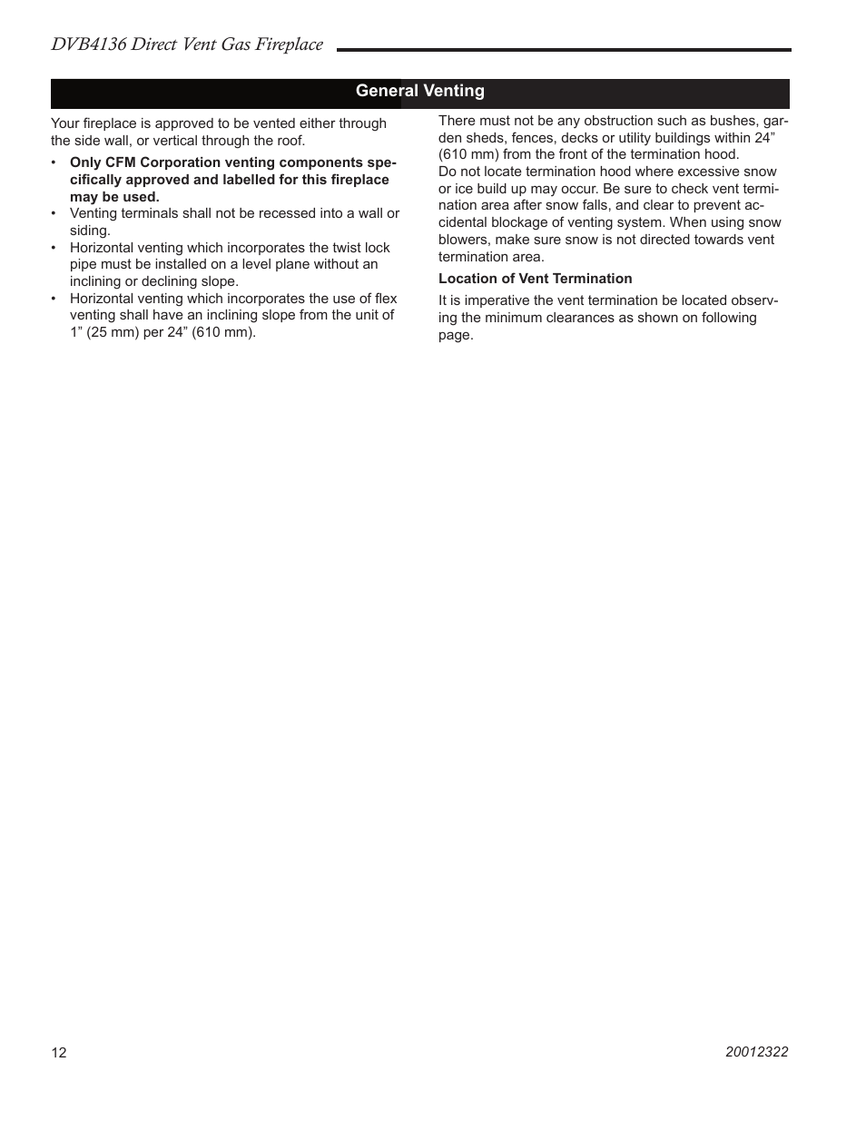 Dvb4136 direct vent gas fireplace | Majestic Appliances DVB4136 User Manual | Page 12 / 52