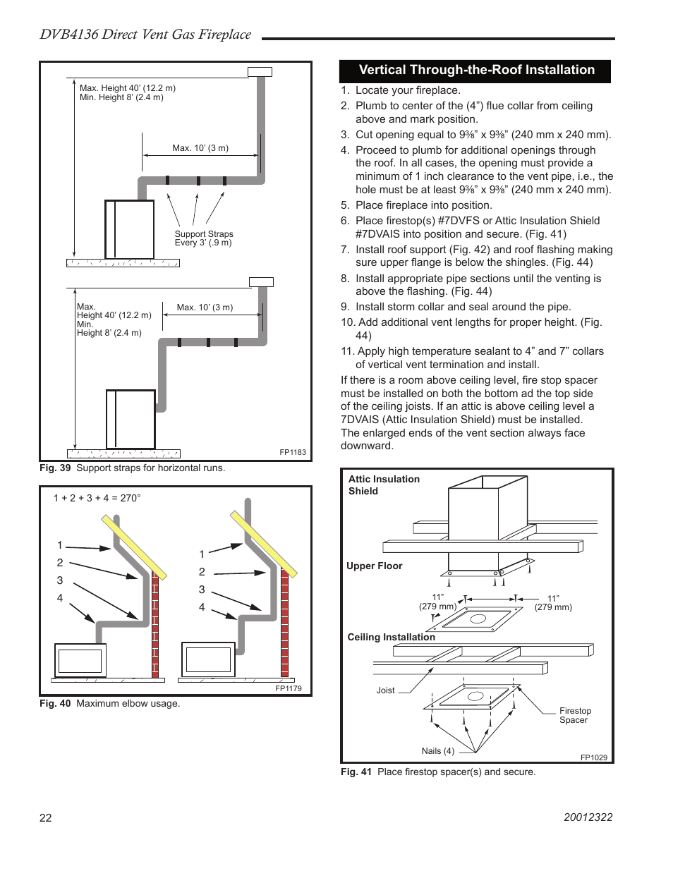 Dvb4136 direct vent gas fireplace, Vertical through-the-roof installation | Majestic Appliances DVB4136 User Manual | Page 22 / 52
