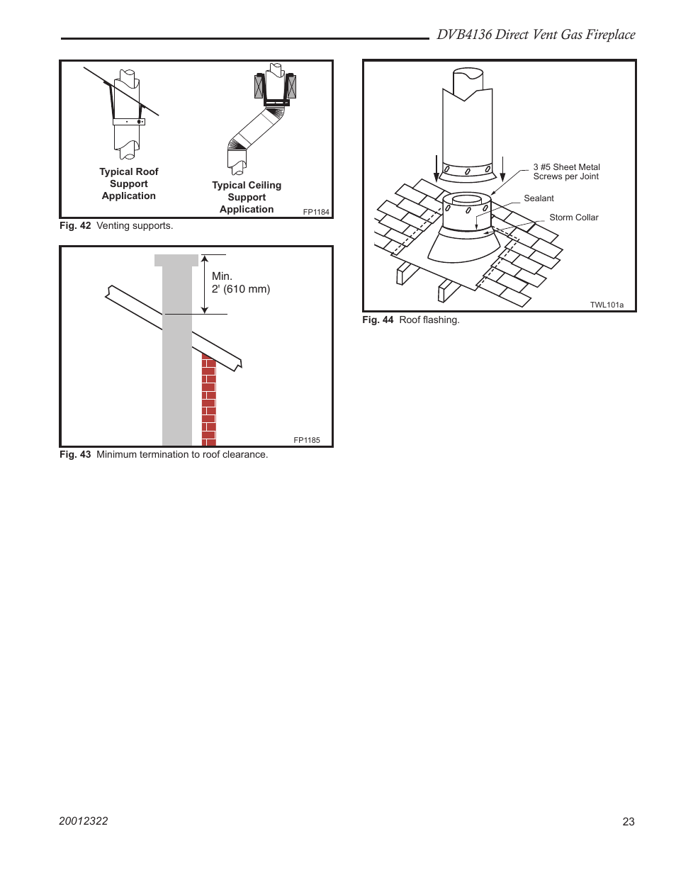 Dvb4136 direct vent gas fireplace, Fp1184 typical roof/ceiling support apps | Majestic Appliances DVB4136 User Manual | Page 23 / 52