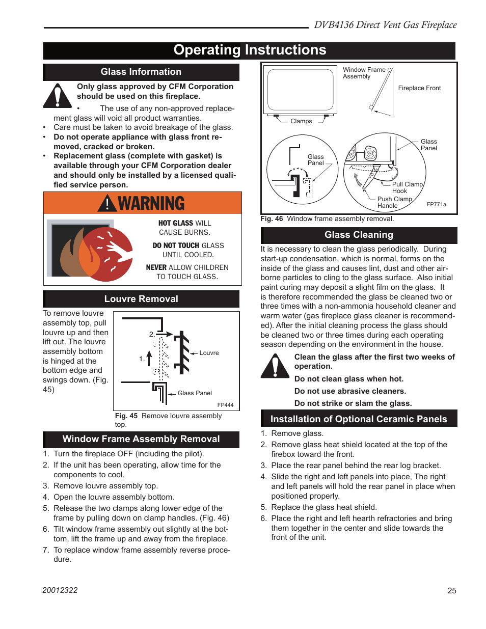 Operating instructions, Dvb4136 direct vent gas fireplace | Majestic Appliances DVB4136 User Manual | Page 25 / 52