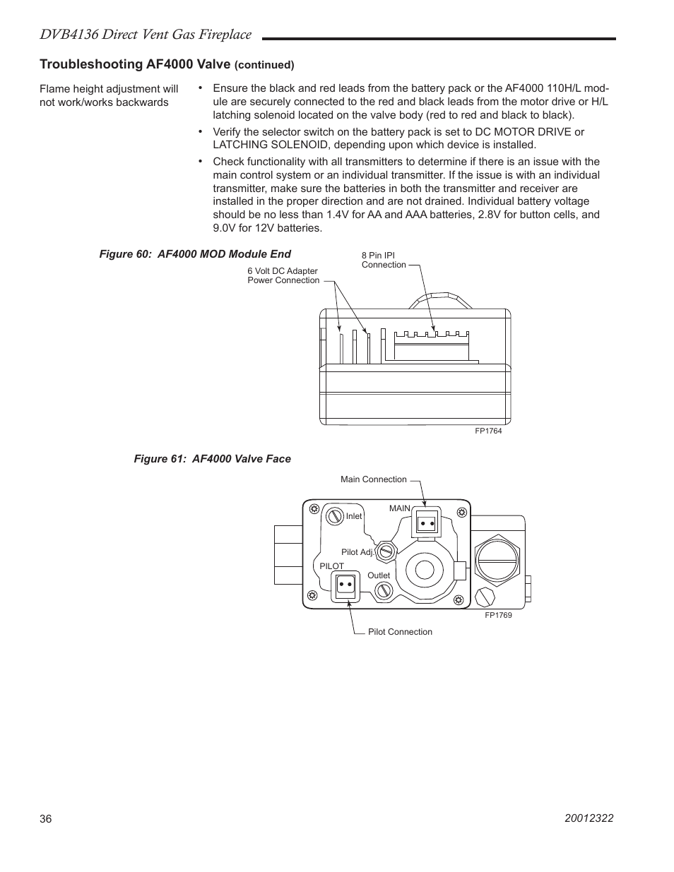Dvb4136 direct vent gas fireplace, Troubleshooting af4000 valve | Majestic Appliances DVB4136 User Manual | Page 36 / 52