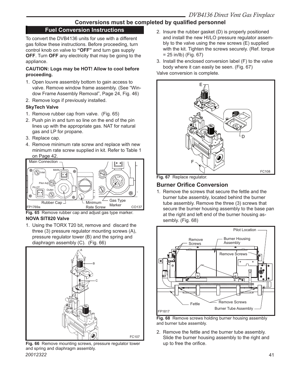 Dvb4136 direct vent gas fireplace, Burner oriﬁce conversion | Majestic Appliances DVB4136 User Manual | Page 41 / 52