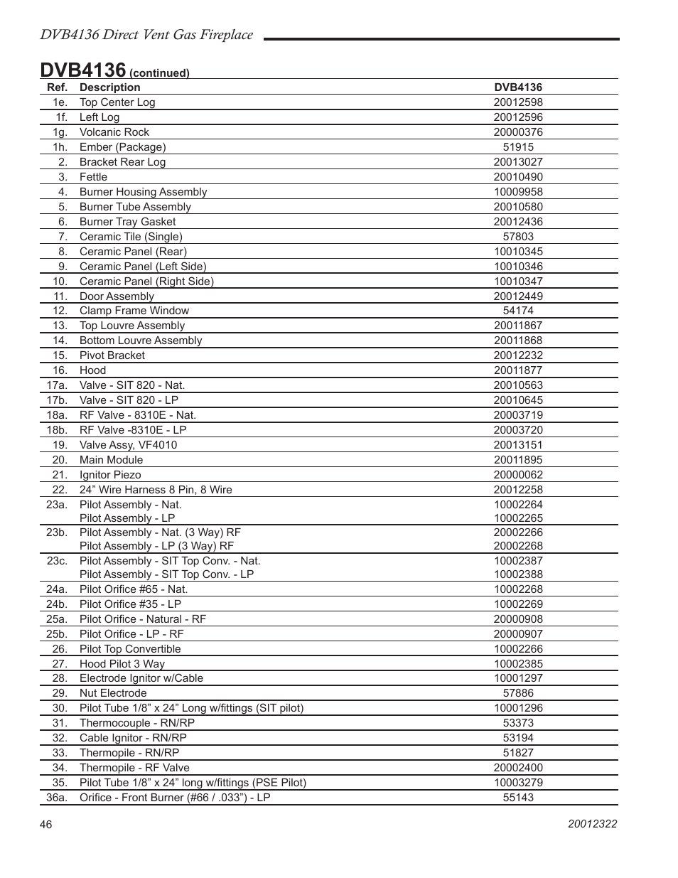 Dvb4136, Dvb4136 direct vent gas fireplace | Majestic Appliances DVB4136 User Manual | Page 46 / 52