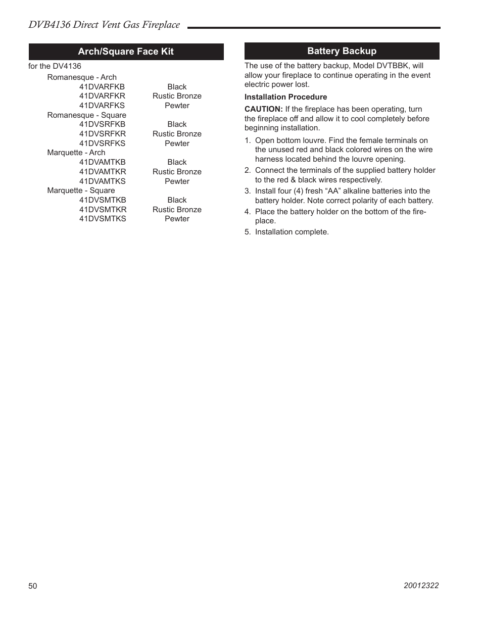Dvb4136 direct vent gas fireplace | Majestic Appliances DVB4136 User Manual | Page 50 / 52