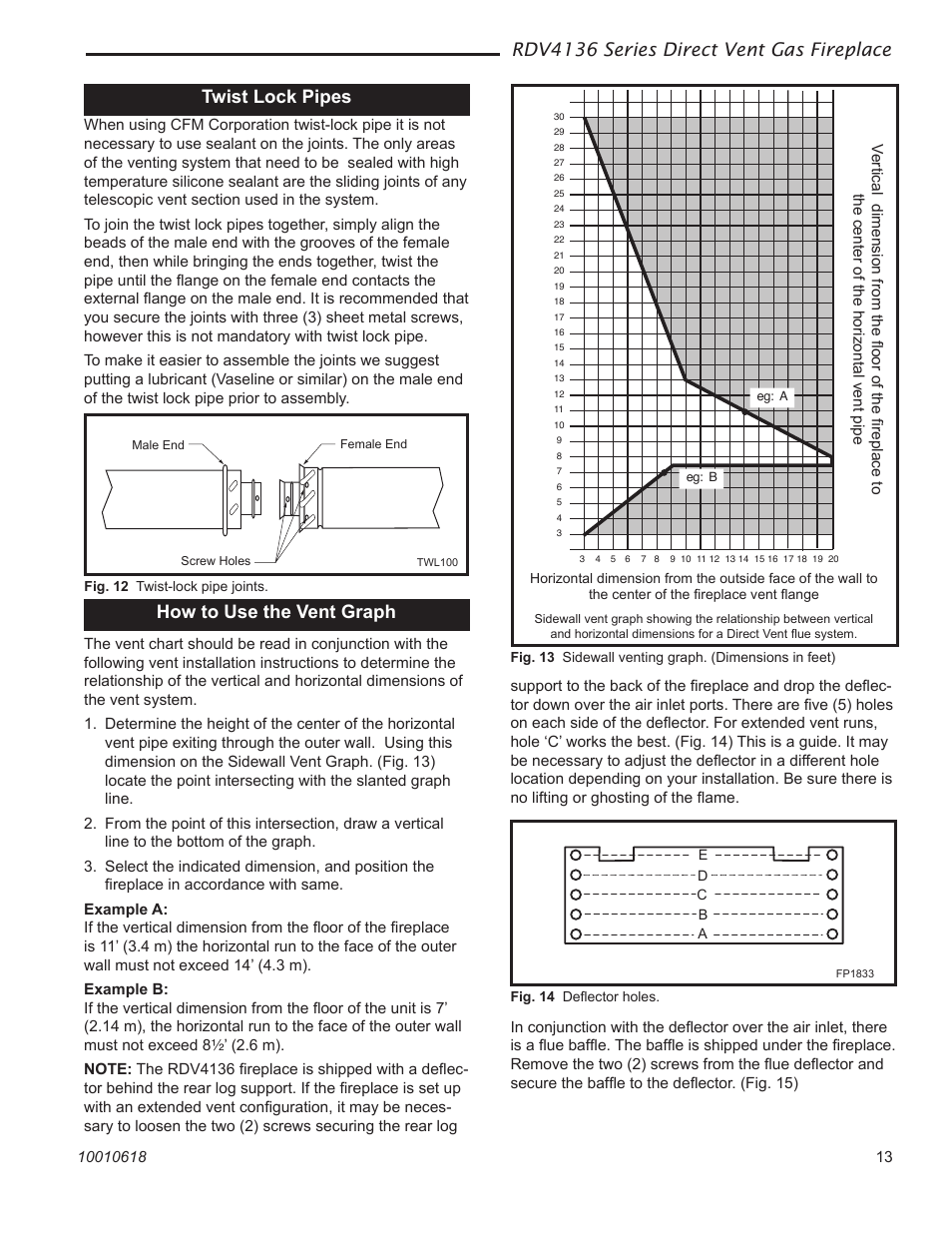 Rdv4136 series direct vent gas fireplace, How to use the vent graph, Twist lock pipes | Majestic Appliances RDV4136 User Manual | Page 13 / 40