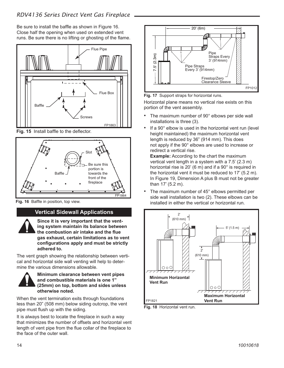 Rdv4136 series direct vent gas fireplace, Vertical sidewall applications | Majestic Appliances RDV4136 User Manual | Page 14 / 40