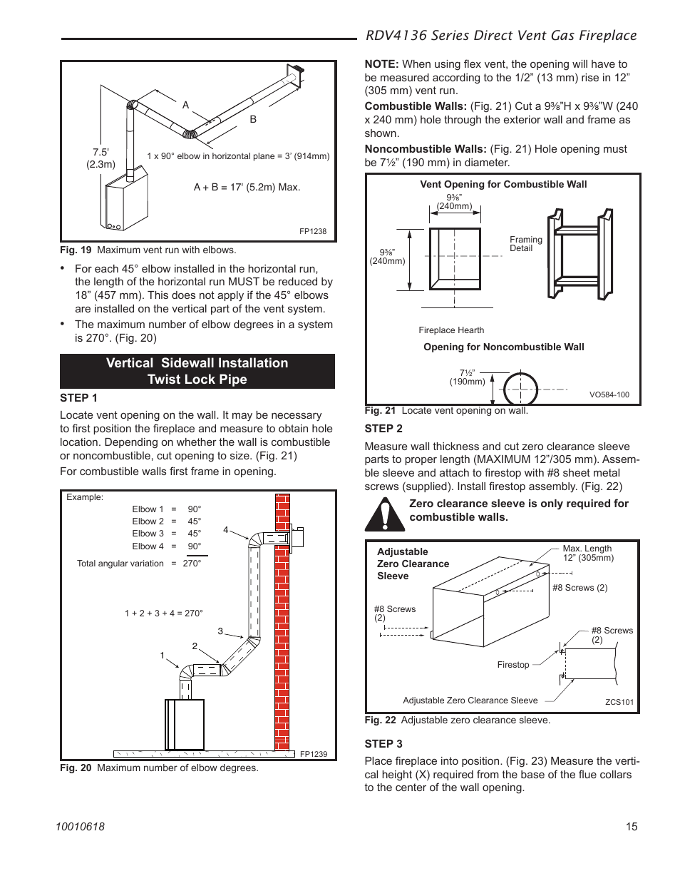 Rdv4136 series direct vent gas fireplace, Vertical sidewall installation twist lock pipe | Majestic Appliances RDV4136 User Manual | Page 15 / 40