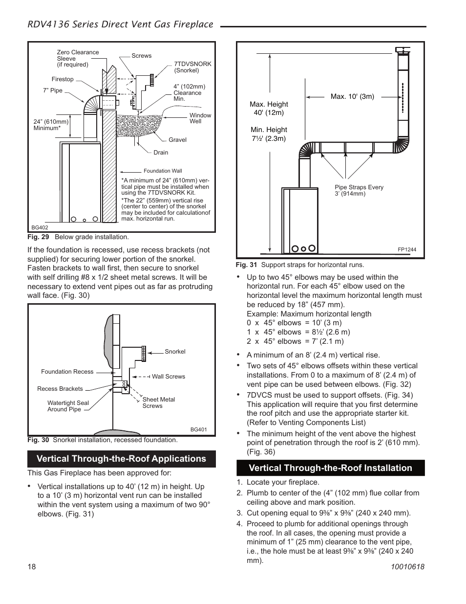 Rdv4136 series direct vent gas fireplace, Vertical through-the-roof applications, Vertical through-the-roof installation | Majestic Appliances RDV4136 User Manual | Page 18 / 40
