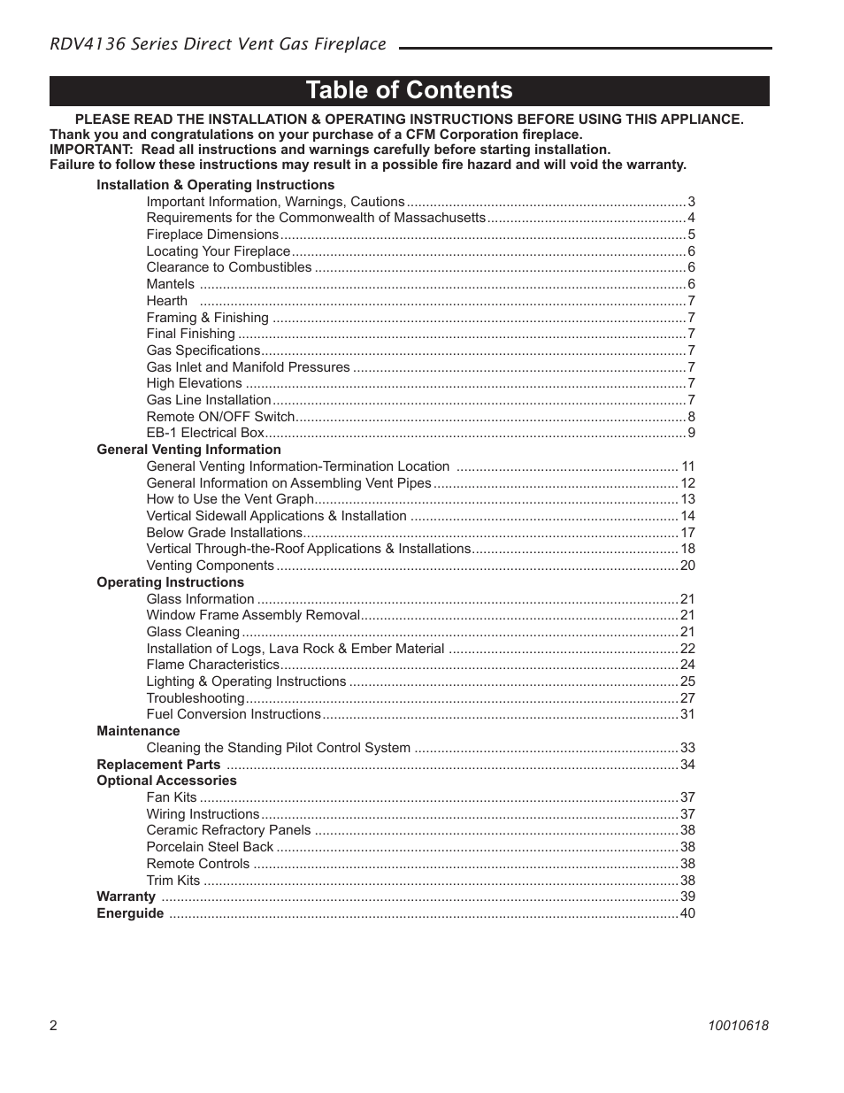 Majestic Appliances RDV4136 User Manual | Page 2 / 40